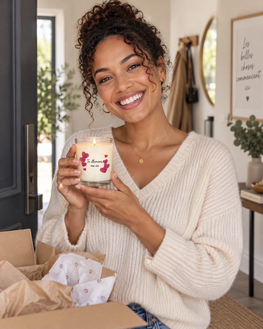 Idée cadeau bougie personnalisée Cœur & amour