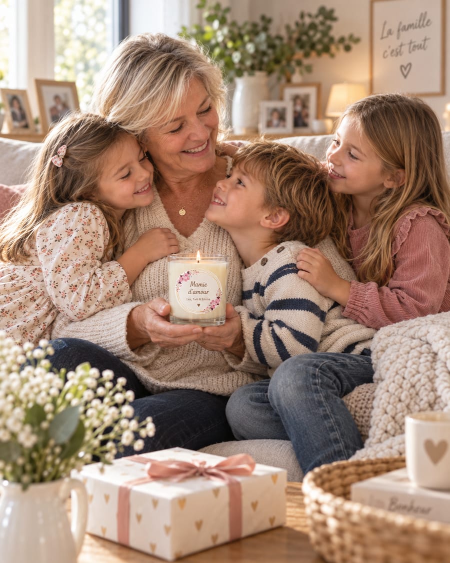 Idée cadeau bougie personnalisée Mamie & famille