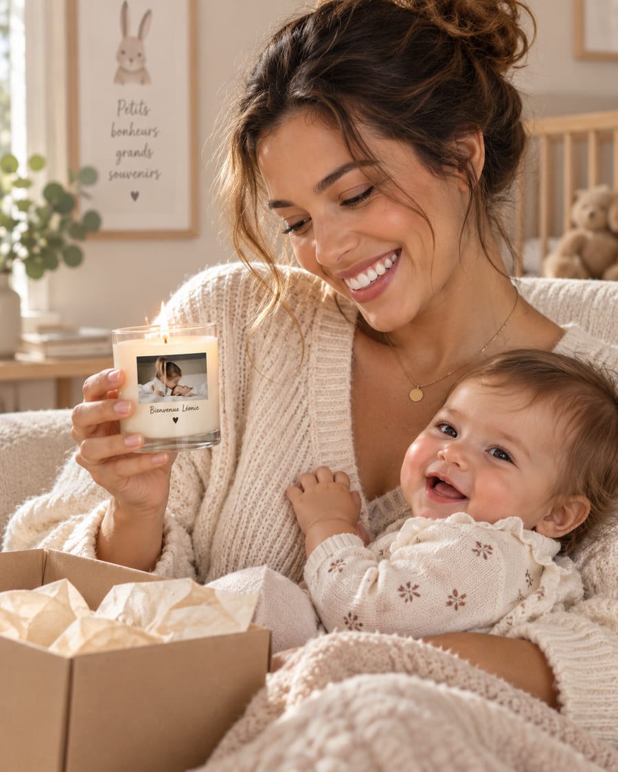 Idée cadeau bougie personnalisée Naissance