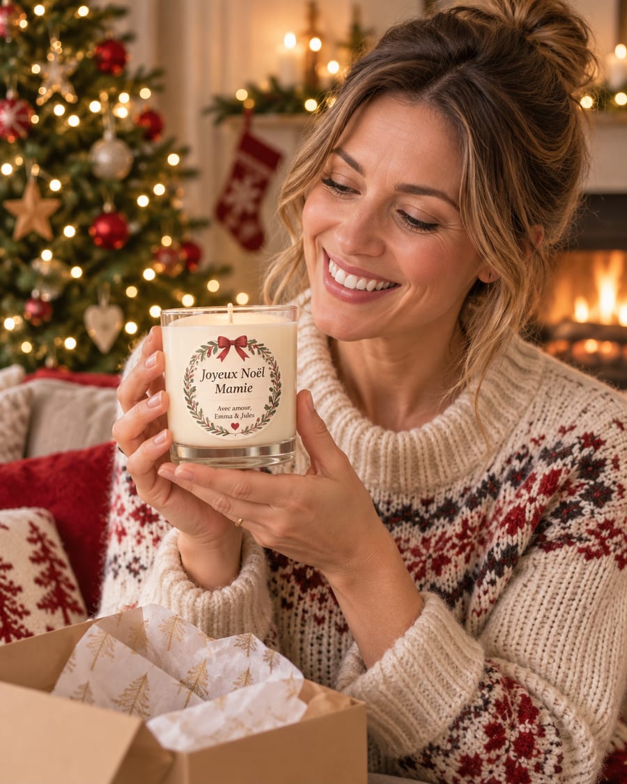 Idée cadeau bougie personnalisée Noël