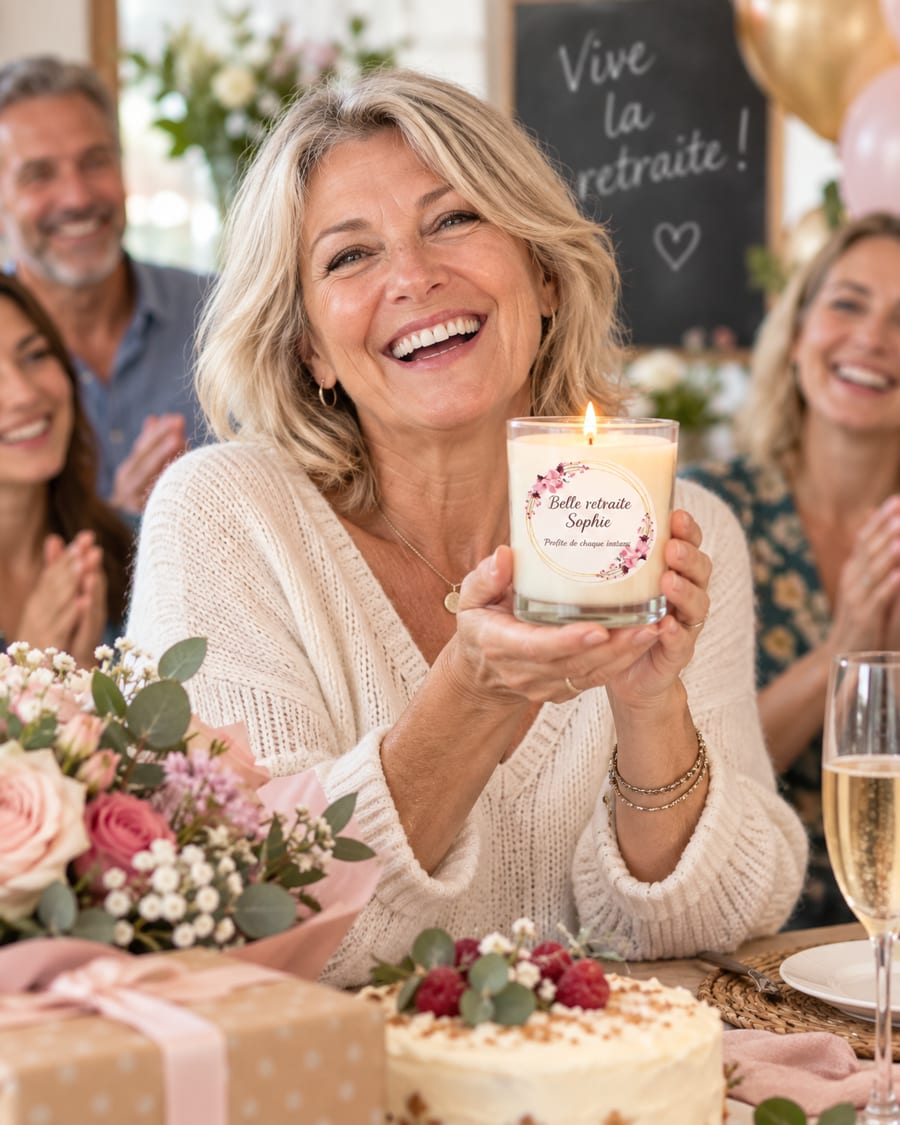 Idée cadeau bougie personnalisée Départ à la retraite