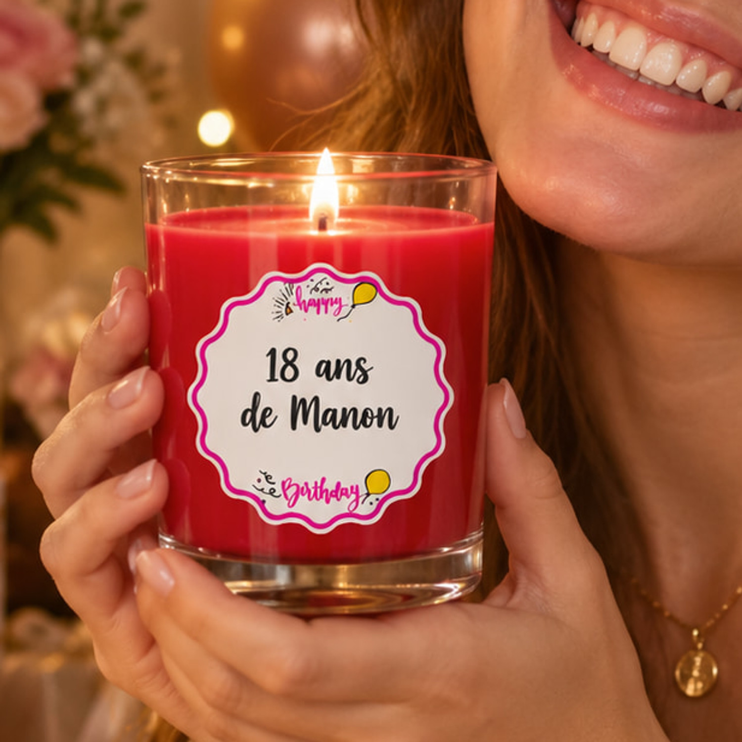 Bougie personnalisée Anniversaire Rouge passion 130g — cire végétale naturelle