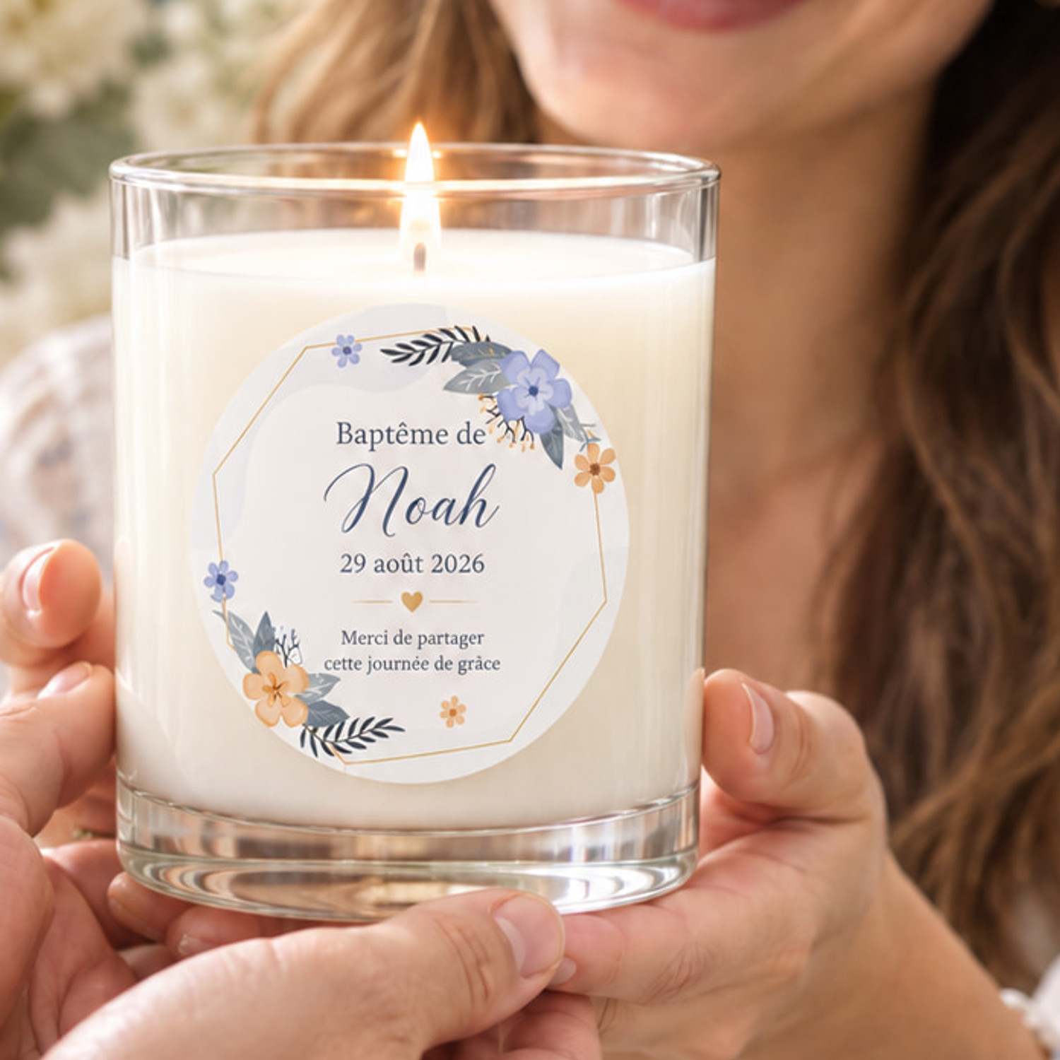 Bougie personnalisée Baptême 240g — cire végétale naturelle