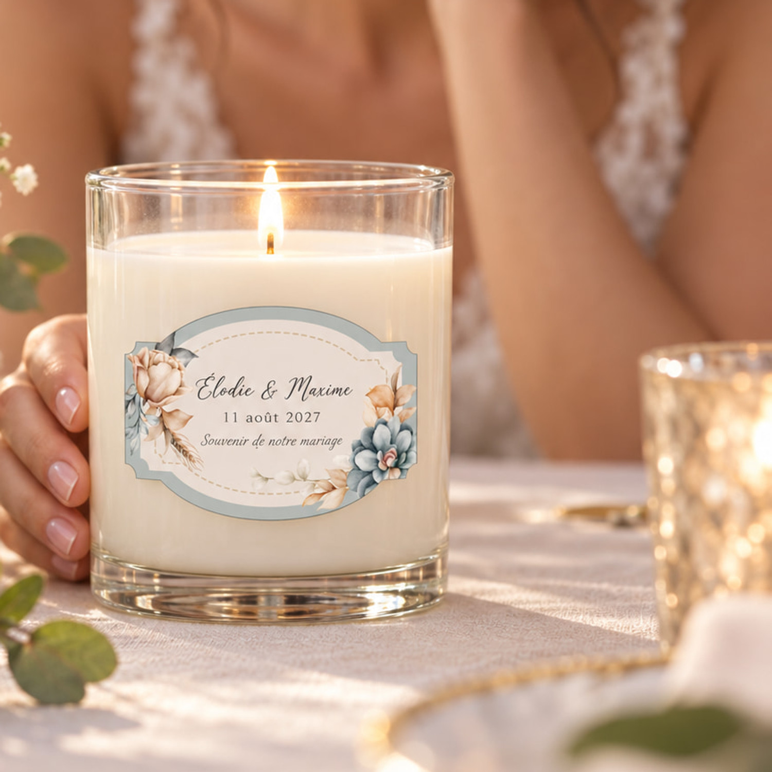 Bougie personnalisée Mariage 240g — cire végétale naturelle