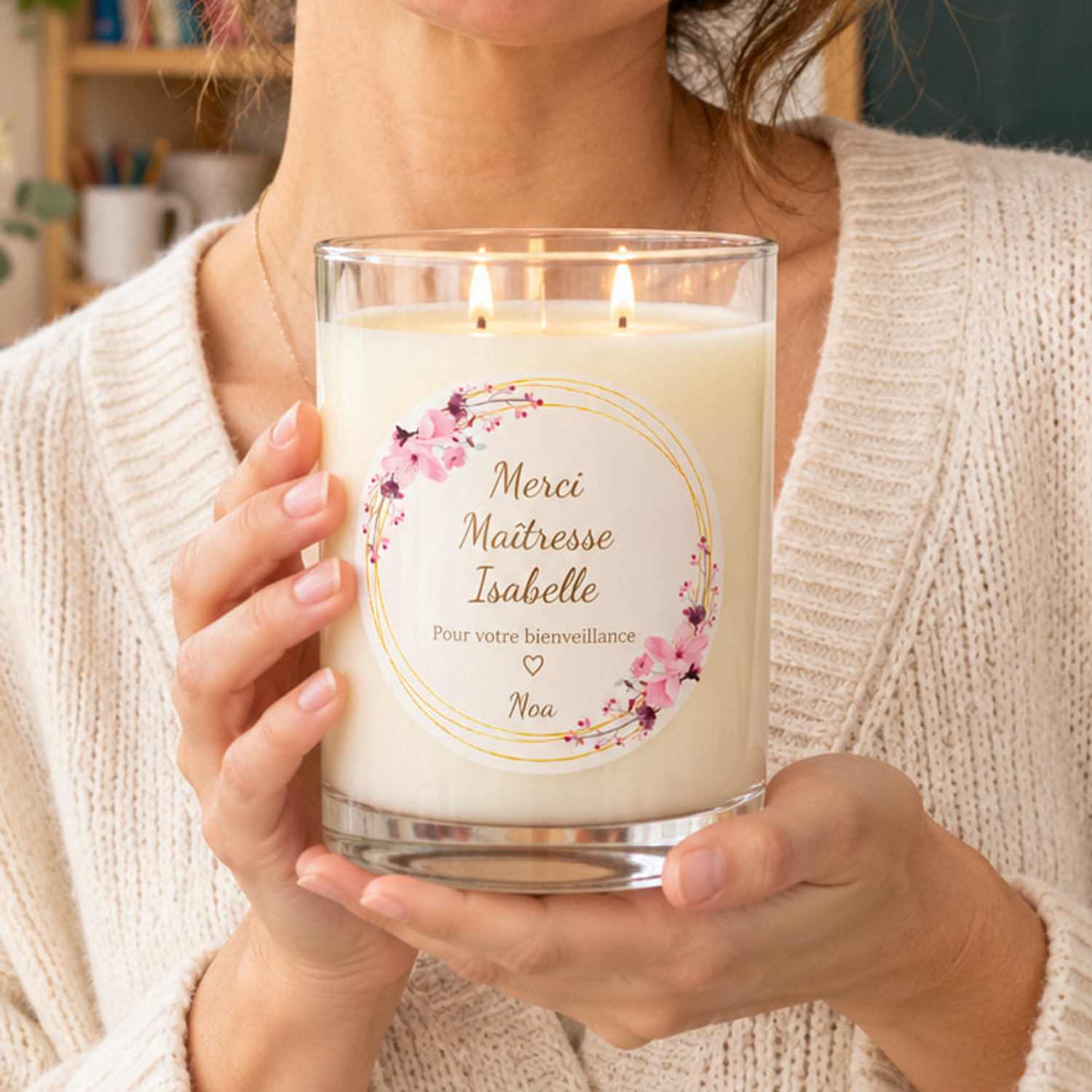 Bougie personnalisée Cadeau maîtresse & maître 350g — cire végétale naturelle