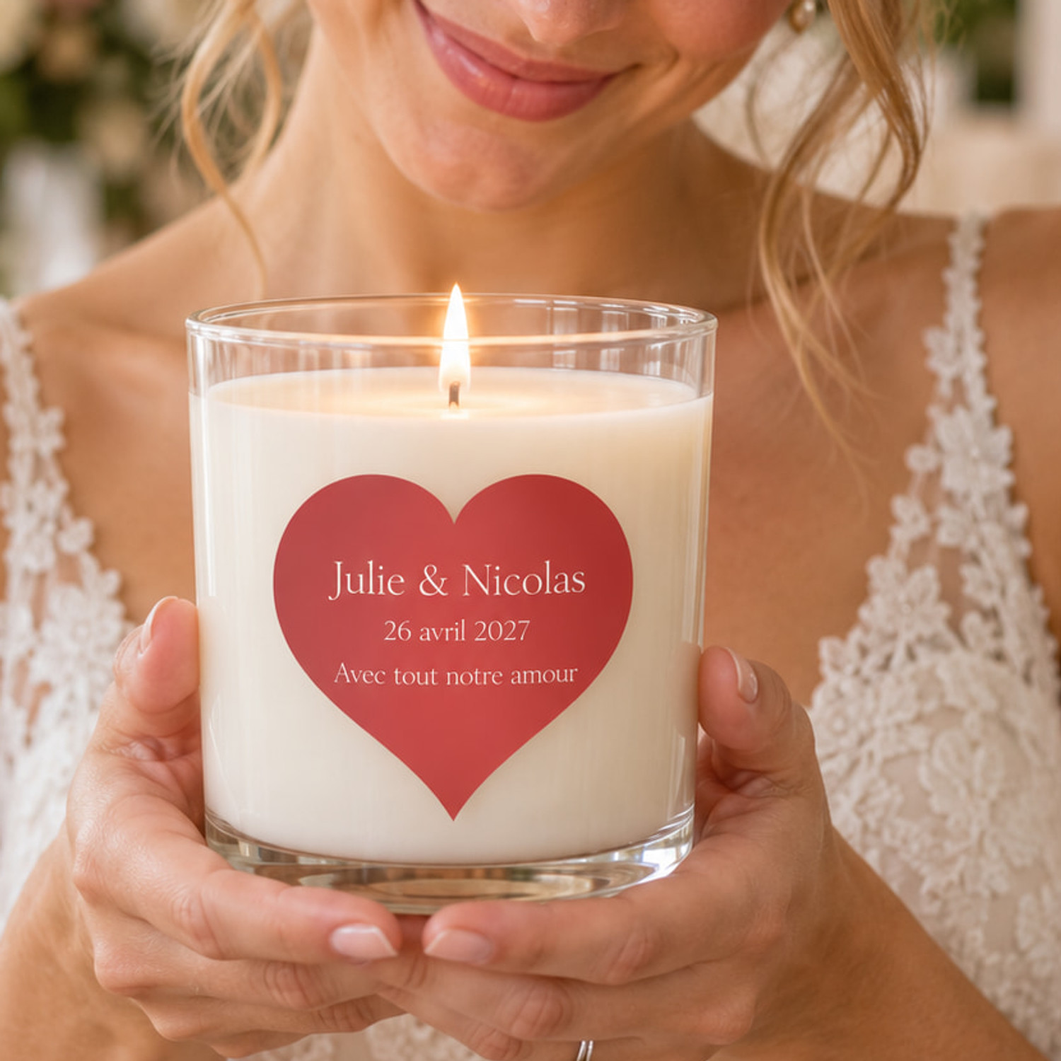 Bougie personnalisée Mariage 350g — cire végétale naturelle