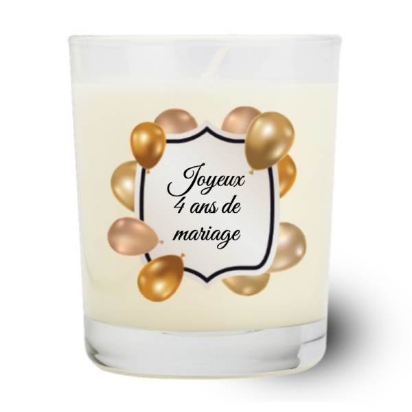 Bougie Personnalisable "Joyeux 4 ans de mariage" sur le thème Coquillage