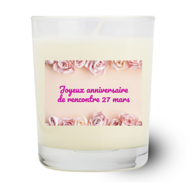 Bougie Personnalisée "Joyeux anniversaire de rencontre 27 mars" avec Mot "Bravo"