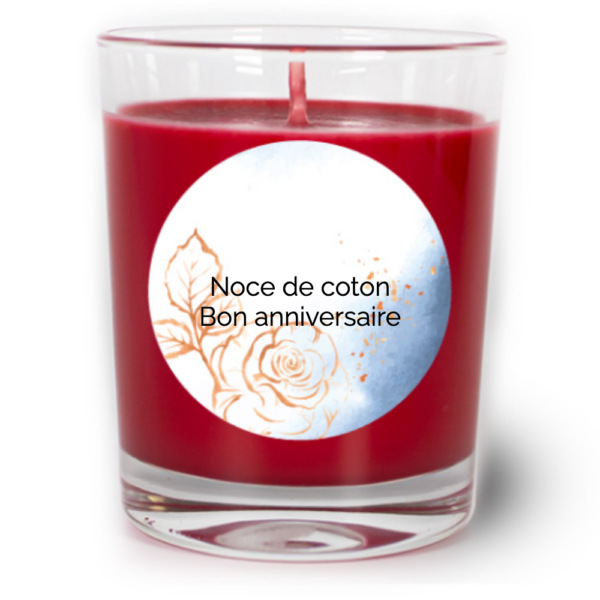 Titre : Bougie Rouge Passion 130g Personnalisée pour Noce de Coton - Améthyste Décor - Cadeau d'Anniversaire