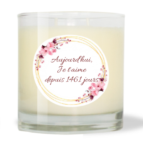 Bougie parfumée naturelle 240g Framboise Gourmande - Aujourd'hui,
Je t'aime
depuis 1461 jours