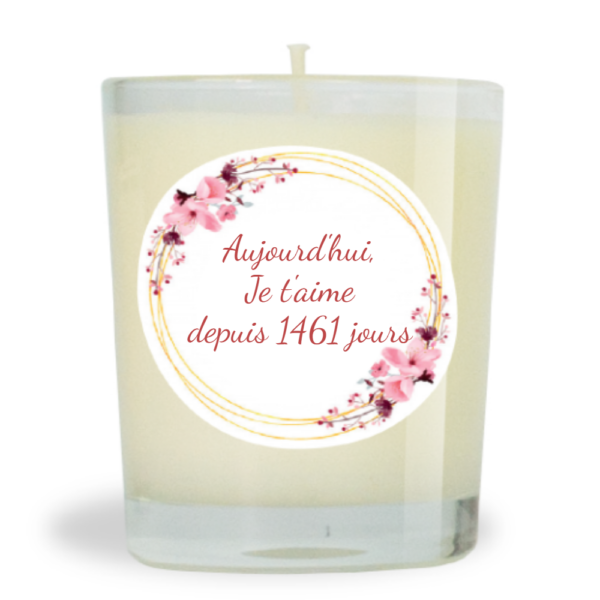 Bougie parfumée naturelle 130g Framboise Gourmande - Aujourd'hui,
Je t'aime
depuis 1461 jours