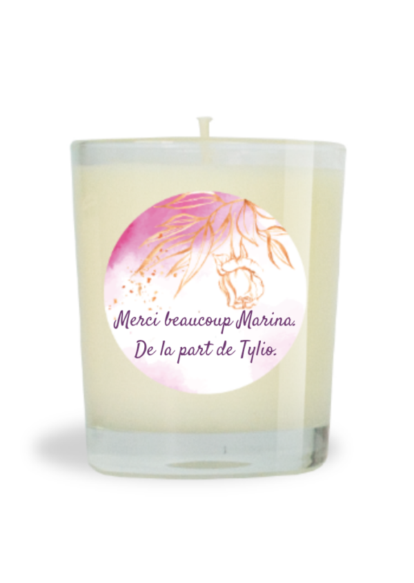 Bougie cire minérale non parfumée 70g  -Merci beaucoup Marina.
De la part de Tylio.